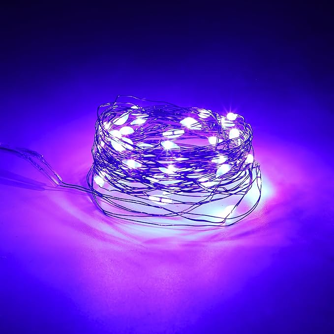 WATERGLIDE 12 Pack Halloween Fairy Lights Battery Operated (Included), 7 ft 20 LED Mini Firefly Starry String Lights, Waterproof Black Wire Light for DIY Mason Jar Table Halloween Decor, Purple