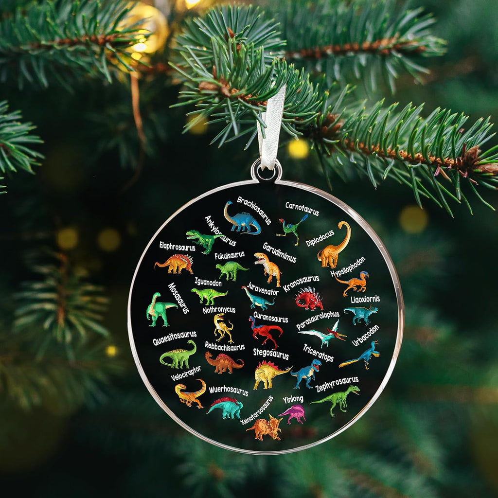 HEXMOZ Dinosaur Ornaments for Christmas Tree 2025 - Dinosaur Gifts for Kids, Boys - Paleontology Present Ideas for Dinosaurs Lover, Dinosaurs Christmas Decorations - Acrylic Dino Animal Ornament