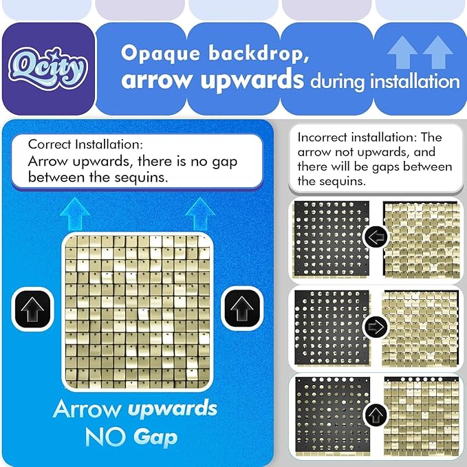 Qcity Champagne Gold Shimmer Wall Backdrop 36PCS, Black Back Not See-Through Design, Square Sequin Glitter Backdrop Panel, Perfect for Outdoor Events, Birthdays, Wedding and Party Decoration