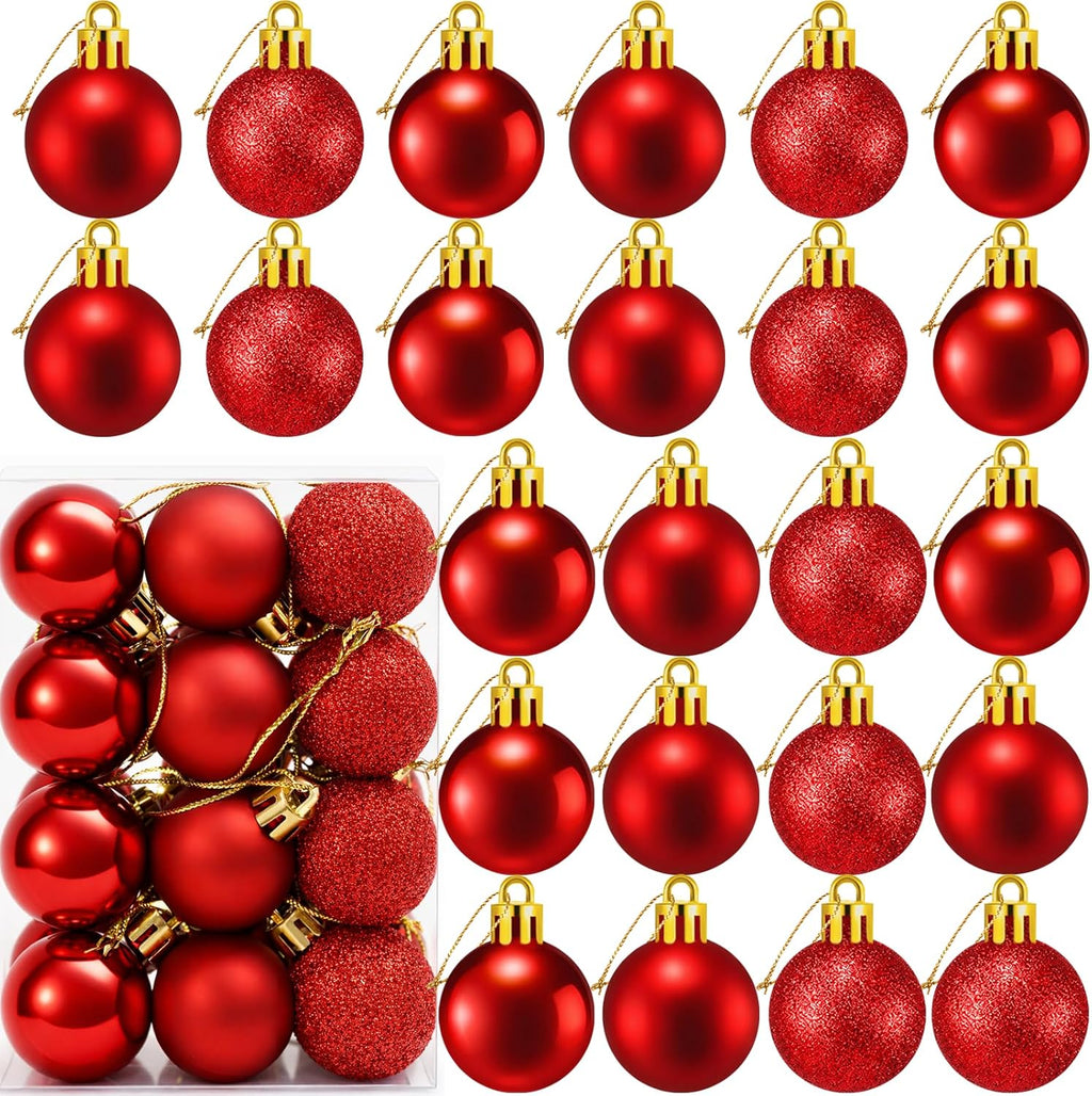 24 Count Small Red Christmas Ornaments Balls, Mini Red Ornaments for Mini Christmas Tree, Small Shatterproof Valentine Tree Decorative Hanging Bulbs Ball for Xmas Outdoor Party Decorations, 1.2 inch