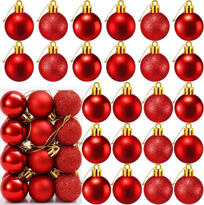 24 Count Small Red Christmas Ornaments Balls, Mini Red Ornaments for Mini Christmas Tree, Small Shatterproof Valentine Tree Decorative Hanging Bulbs Ball for Xmas Outdoor Party Decorations, 1.2 inch