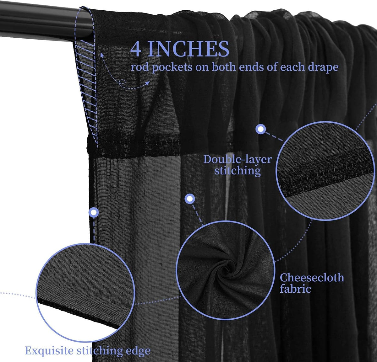 6 Panels Black Ceiling Drapes for Wedding 5ftx30ft Ceiling Drapes Wedding Arc...
