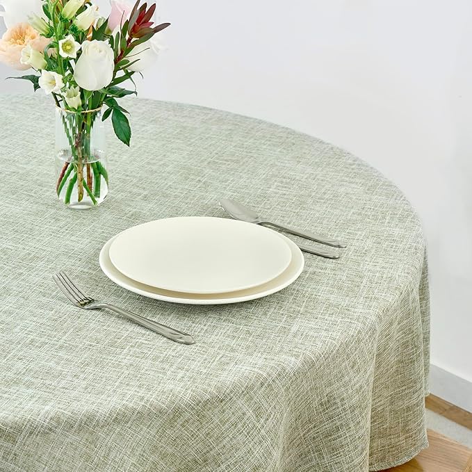 maxmill Flaxy Faux Linen Tablecloth with 2-Tone Slubby Texture Wrinkle Resistant Anti-Shrink Soft Table Cloth for Kitchen Dining Restaurant Tabletop for Event Holiday Dinner Round 70 Inch Sage