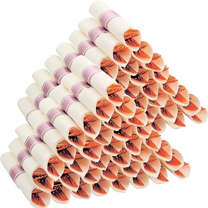 100 Pack Pre Rolled Rose Gold Plastic Silverware Set with Napkins,Disposable Wrapped Heavy Duty Cutlery Set for Wedding Birthday Party-100 Forks,Knives,Spoons,Utensils Set,Plasticware Bulk