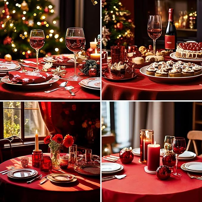 Round Tablecloth 120 Inch Tablecloth 6 Pack Red Table Cloths Washable Decorative Linen Polyester TableClothes Cover for Dining Table Banquets Buffet Parties and Wedding