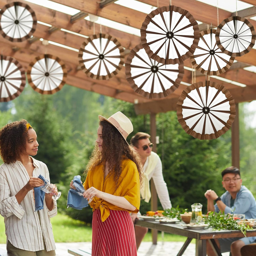 Outus 9 Pcs Western Cowboy Party Decorations Paper Fans Wagon Wheels Straw Hay Bales Hanging Ceiling Wall Decor for Country Western Themed Rodeo Farm Birthday Party Supplies (Wagon Wheels)