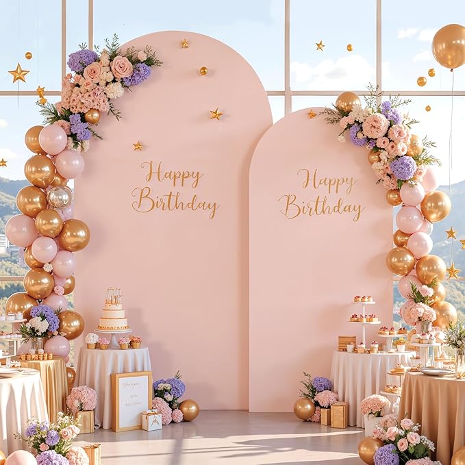 7.2FT 6FT Arch Backdrop Cover for Wedding, Set of 2 Stretchy Spandex Fitted Arch Stand Cover for Baby Shower, Birthday Party Decor, Chiara Backdrop Cover with Double-Sided Design(Dusty Pink)