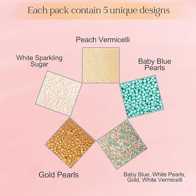 Confect Sprinkles- Fairytale Frozen Cake Decorating Sprinkles – Teal, White & Glittering Gold Pearl Dragees, Pearl Jimmies & White Sparkling Sugar – Edible Sprinkle Mix for Cakes, Cupcakes, Cookies & Party Desserts- Vegan, Gluten-Free, Nut-Free, Soy-Fr...