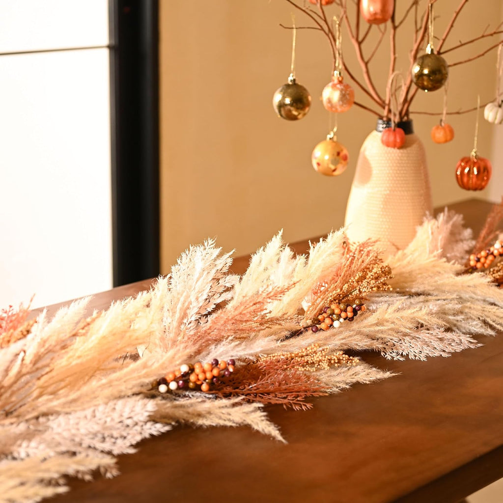 decorbyhannah 6ft neutral fall pampas grass garland for, side view