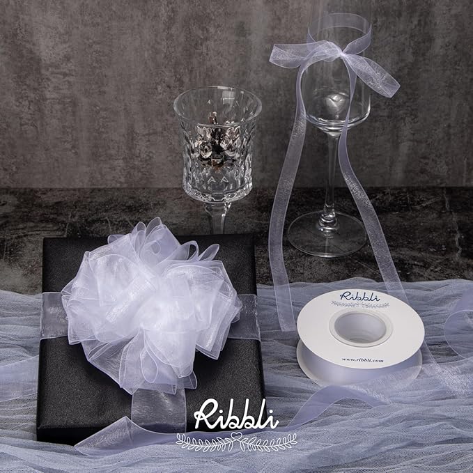 Ribbli White Sheer Organza Ribbon,1 Inches x Continuous 50 Yard Use for Gift Wrapping,Bouquet Wrapping,Wedding Decoration,All Crafting and Sewing