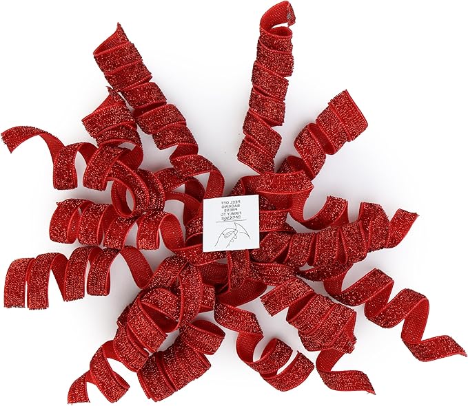 6" Metallic Glitter Red Self Adhesive Curly Ribbon Gift Wrap Bows for Christmas, Holiday, Birthday, Wedding, Presents, Party Favors Decorations 6-Count