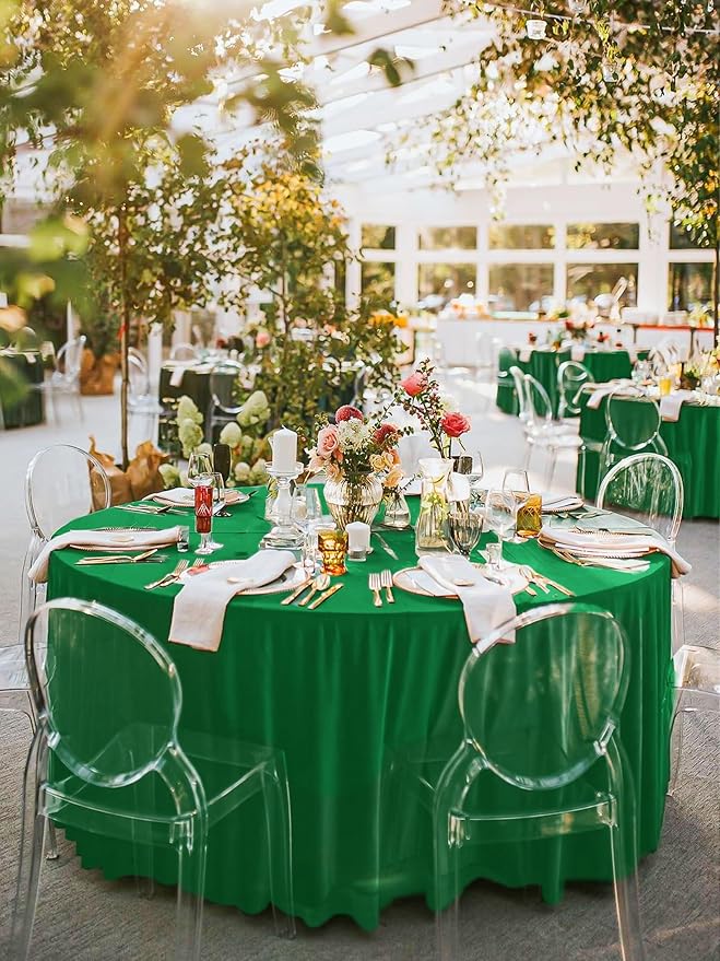 10 Pack Green Round Tablecloths - 90 Inch, Polyester Table Cover, Stain and Wrinkle Resistant Washable Fabric Table Cloth for Wedding Banquet Parties