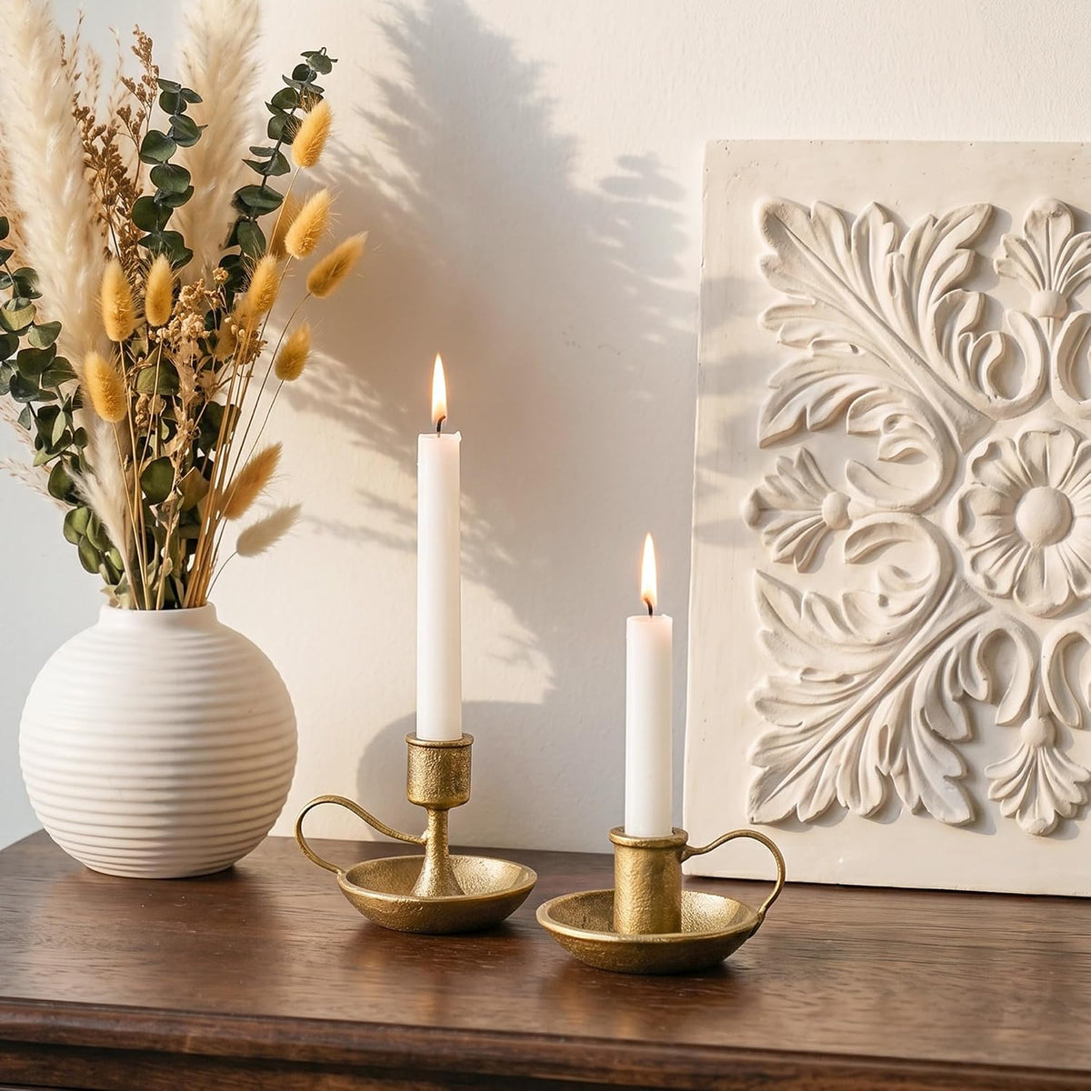 Vintage Brass Candlestick Holders: Cast Iron Taper Candle Holders