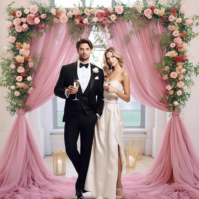 20x10 Dusty Rose Tulle Backdrop Curtains for Parties, Sheer Backdrop Curtain Wedding Photo Background Drapes for Baby Shower Photography Birthday Party