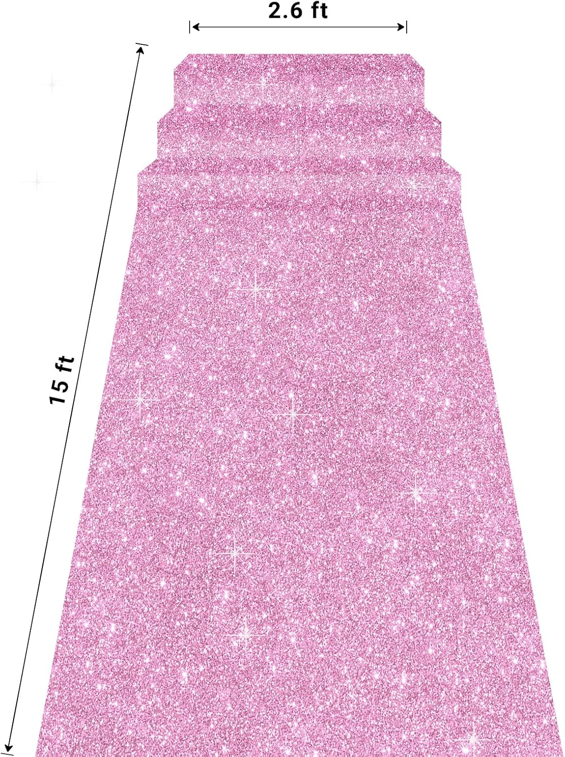 Glitter Carpet Runner for Party -200 GSM Thickness Non-Woven Fabric Runner Rug with Adhesive Tape, Hollywood Carpet for Event, Aisle Runner for Wedding Ceremony (Glitter Pink, 2.6FTx15FT)