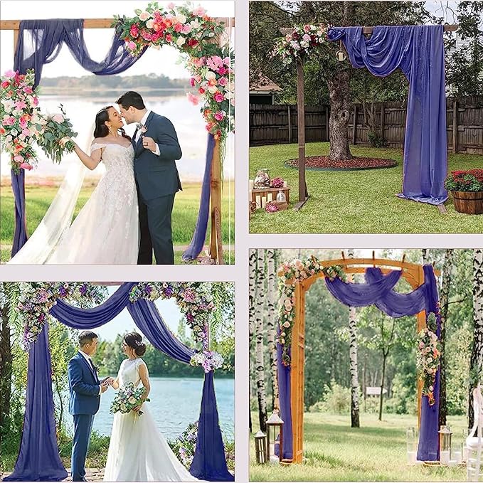 Wedding Arch Draping Fabric, 1 Panel 6 Yards Wedding Backdrop Curtains for Ceremony Navy Blue Sheer Fabric Curtains for Party Ceremony Arch Stage Decorations（1 Panel）, Navy Blue