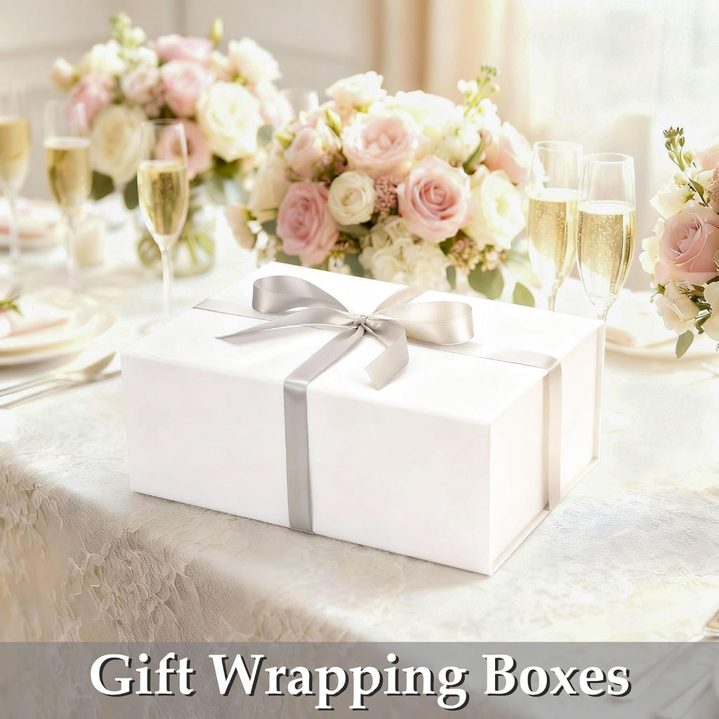 KIAMITH 3 Pack White Magnetic Gift Boxes, 12x8.25x4 Inches Large Luxury Gift Box with Lids, Collapsible Gift Box for Present, Bridesmaid Proposal, Weddings, Birthdays, Groomsmen Boxes, and Graduation
