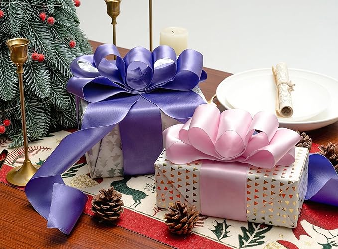 Pink Satin Ribbon Double-Faced Wired Ribbons for Gift Wrapping Flower Bouquet Bows Wedding Invitation Christmas Decor Crafts 2-1/2 Inch 10 Yards