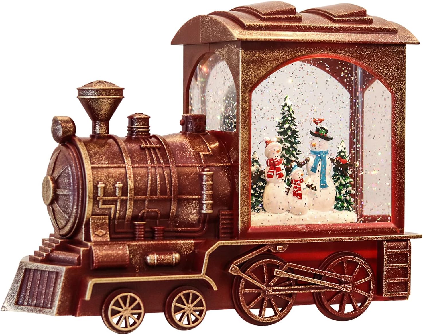 Eldnacele Singing Christmas Train Snow Globe with Music & Timer, Lighted-up Battery Operated Glittering Lantern for Christmas Table Centerpiece Decoration and Gift- Snowman