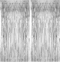 2 Pack Silver Foil Fringe Backdrop Curtains, Tinsel Streamers Birthday Party Decorations, Fringe Backdrop for Graduation, Baby Shower, Gender Reveal, Disco Party