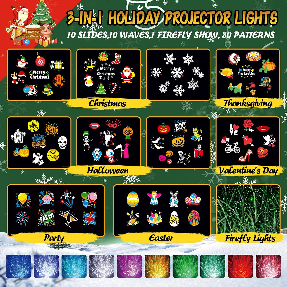 Halloween Christmas Projector Lights Outdoor with Ocean Wave & Firefly Li...