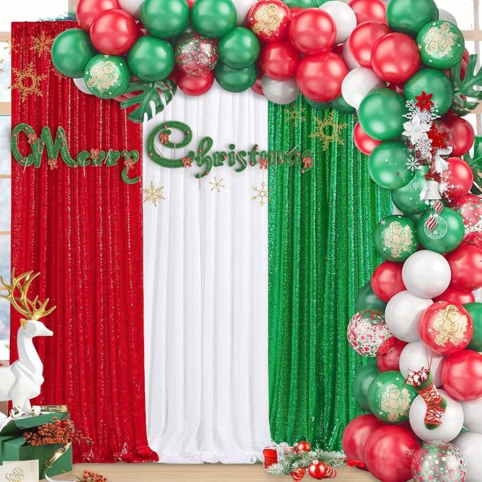 Red Sequin Backdrop 4 Panels 2FTx8FT Christmas Party Backdrop Curtains Photo Background Drapes Glitter Birthday Bridal Backdrop Drapes