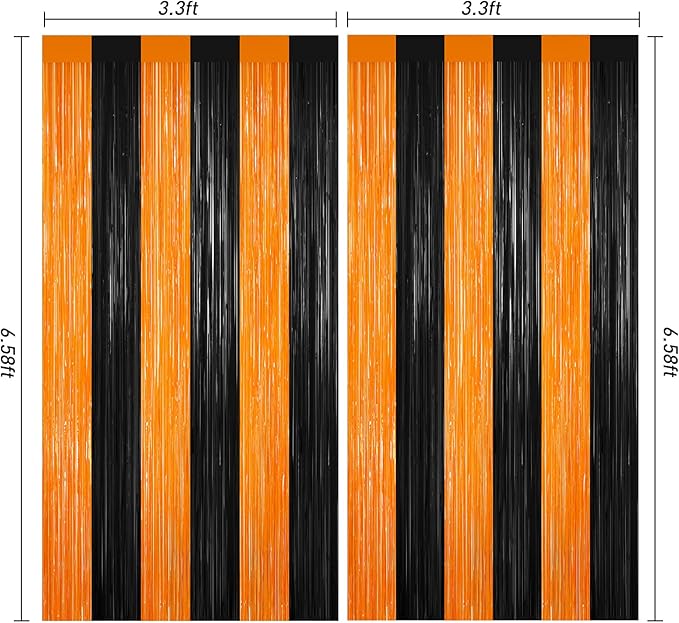 Halloween Photo Backdrop, 2 Pack Orange and Black Party Streamer, Metallic Foil Fringe Curtains Tinsel Backdrop, Halloween Birthday Party Decorations Hanging Decor Indoor, Photo Booth Props Streamers