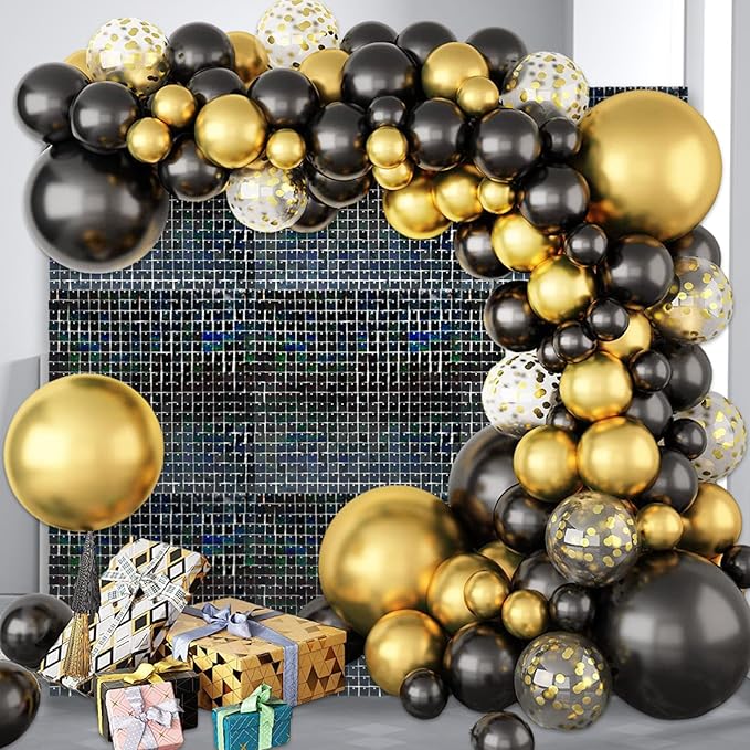 12PCS Black Shimmer Wall Backdrop, Laser Square Sequin Photo Backdrops Panel, Glitter Wall Background for Birthdays, Weddings, Christmas, Engagements, Disco Bachelorette Party Decoration (3FTx4FT)