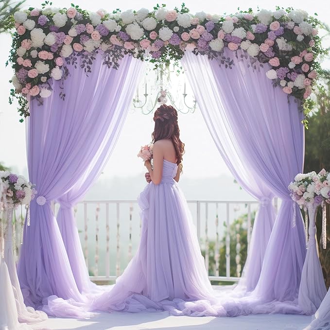 10x10 Purple Tulle Backdrop Curtains for Parties, Sheer Backdrop Curtain Wedding Photo Background Drapes for Baby Shower Photography Birthday Party