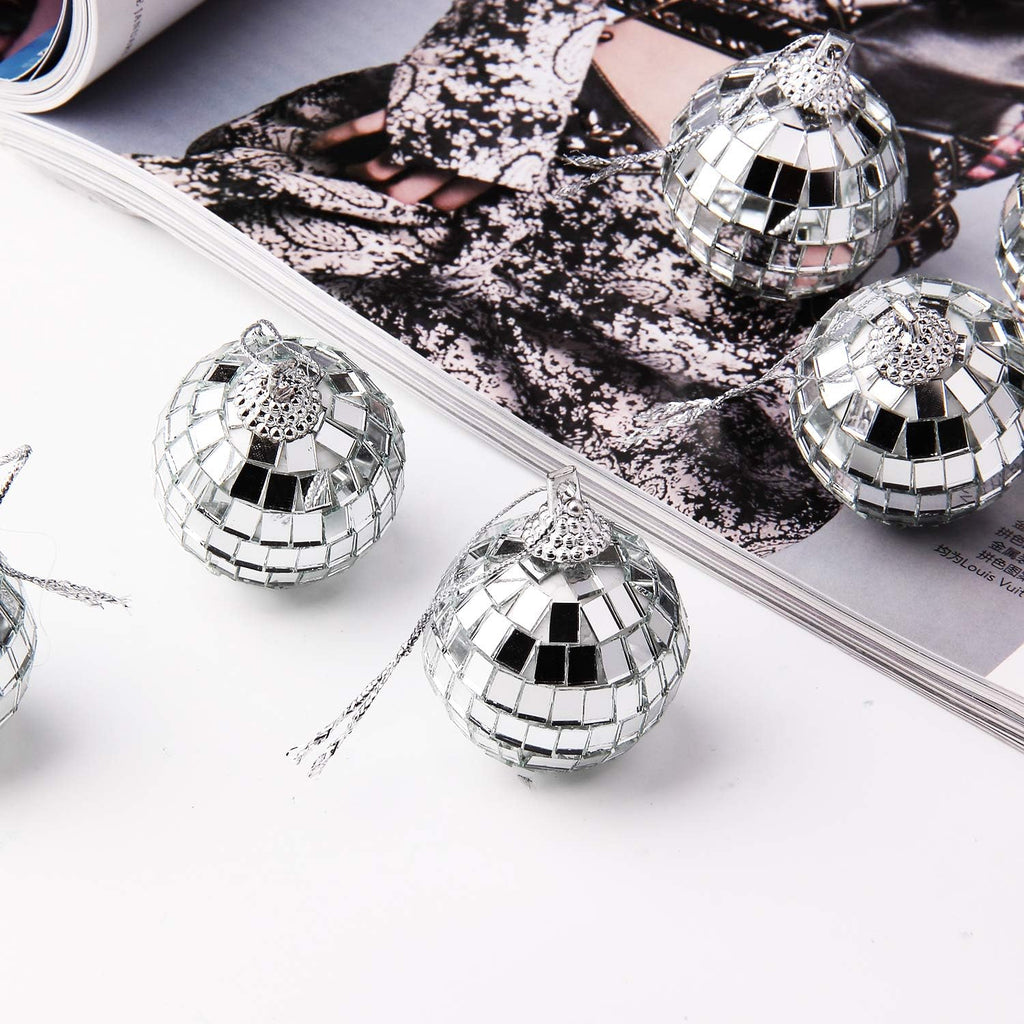 12 Pcs Silver Disco Mirror Ball for Party Decoration, Christmas Tree Wedding Birthday Party Ornaments(4CM)