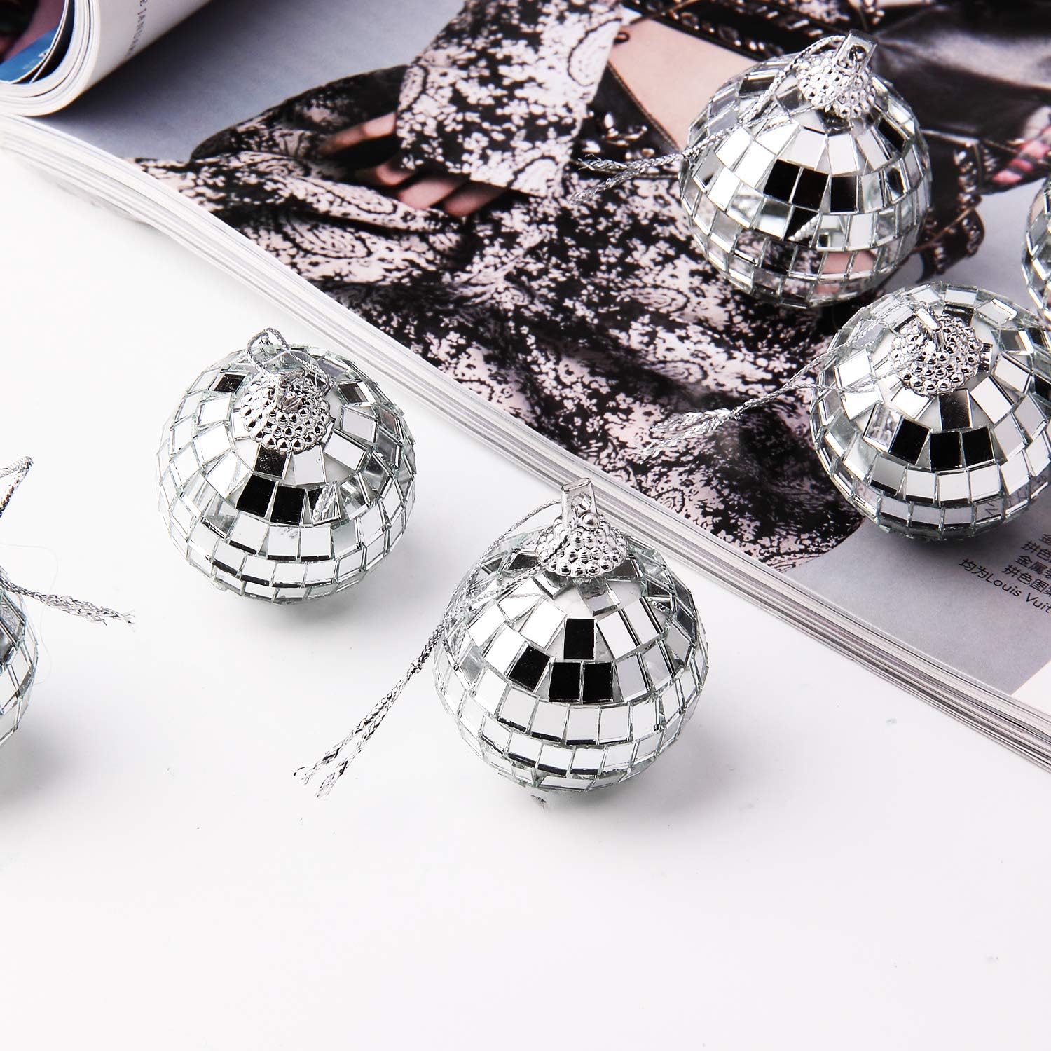 12 Pcs Silver Disco Mirror Ball for Party Decoration, Christmas Tree Wedding Birthday Party Ornaments(4CM)