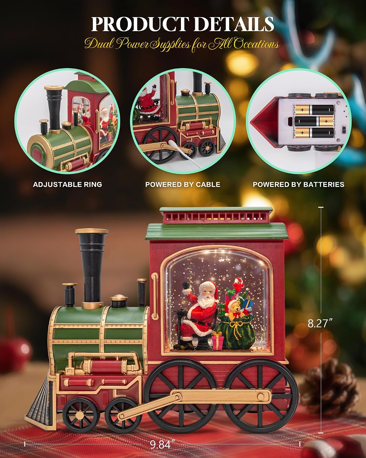 Extra Large Christmas Snow Globes Christmas Lantern, 10.24" Lighted Electric Snowglobes with 8 Songs 6H Timer Dual Power, Santa and Train Snowglobe Xmas Ornaments Snow Globe for Kids Adults Gifts