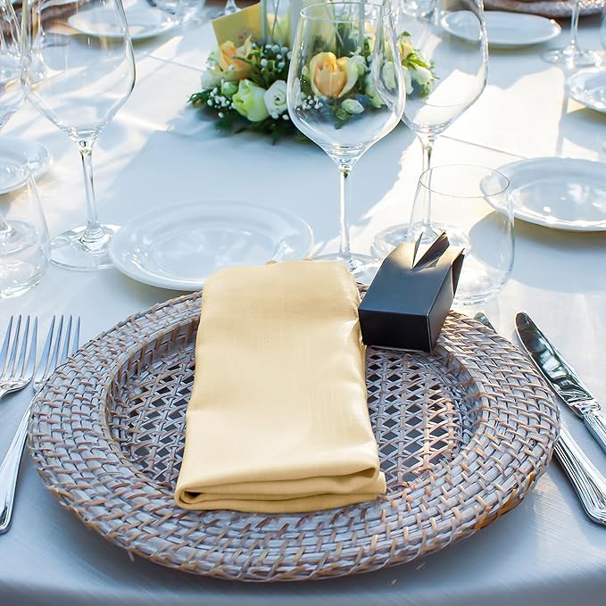 Aneco 12 Pieces Satin Napkins Soft Dinner Napkins Square Weddings Table Napkin 17 x 17 Inches for Restaurant Weddings Party Dinner Decoration (Champagne)