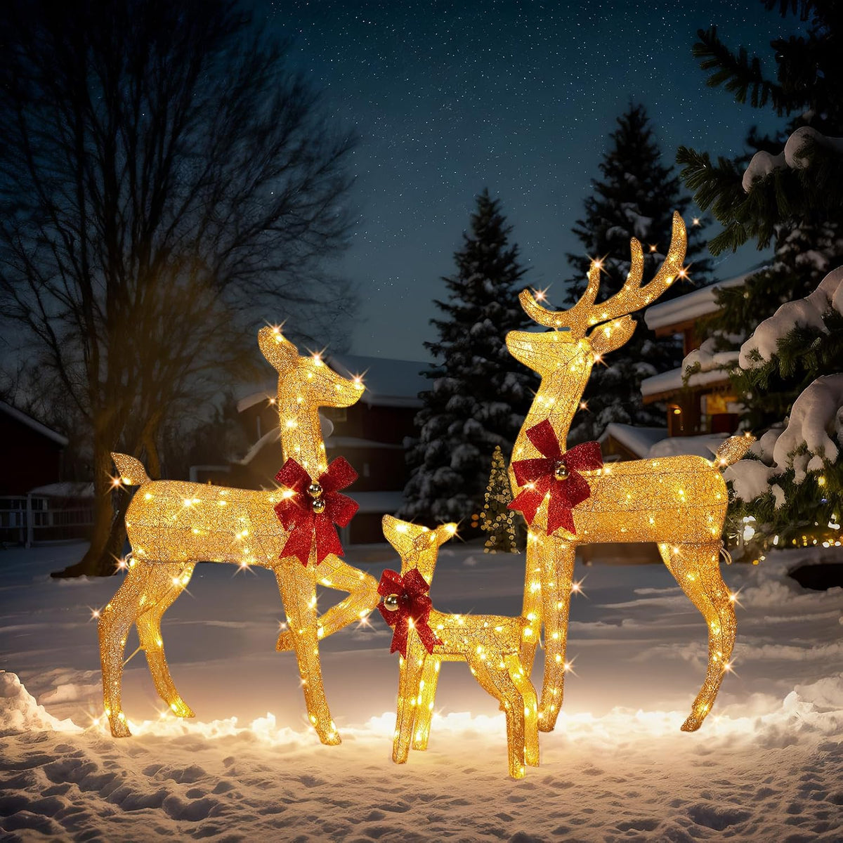 vingli 4ft golden lighted christmas reindeer family set, main product view