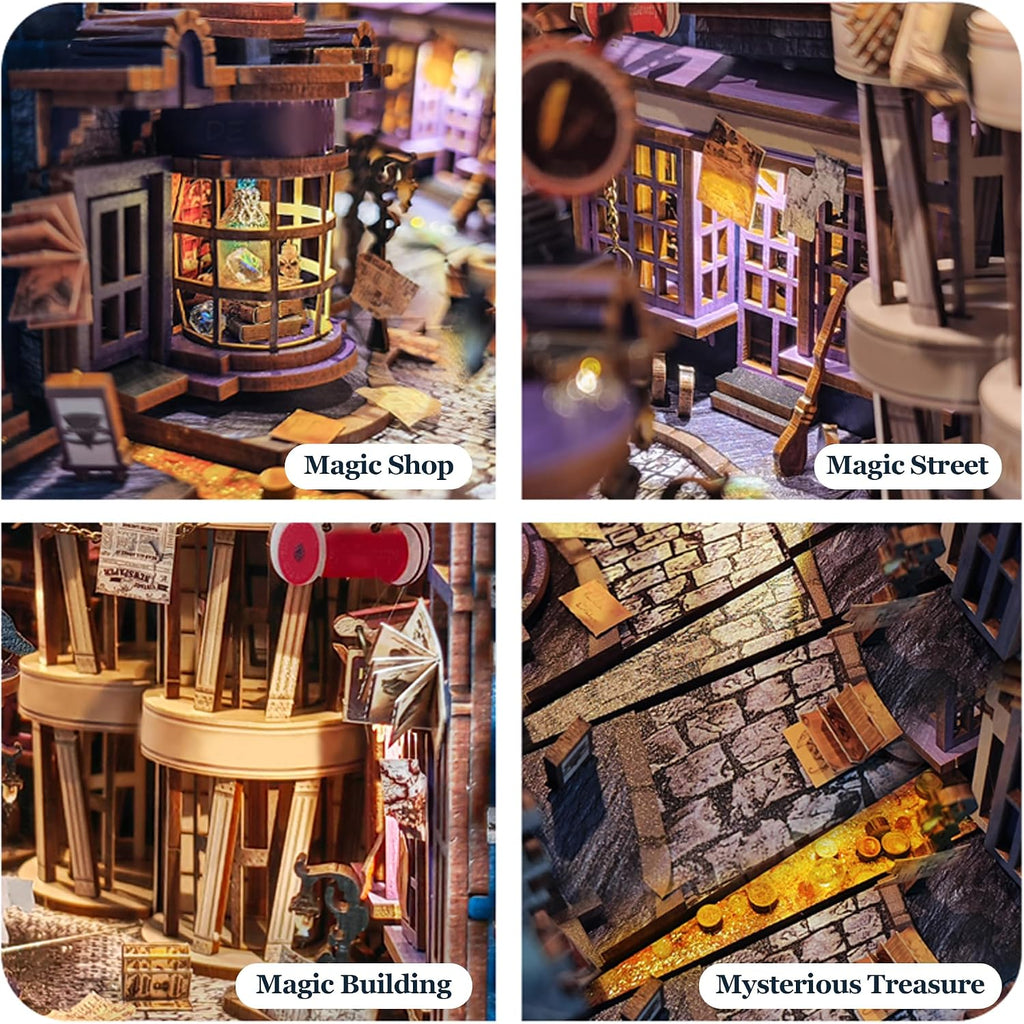 book nook magic night alley diy miniature house showing dimensions
