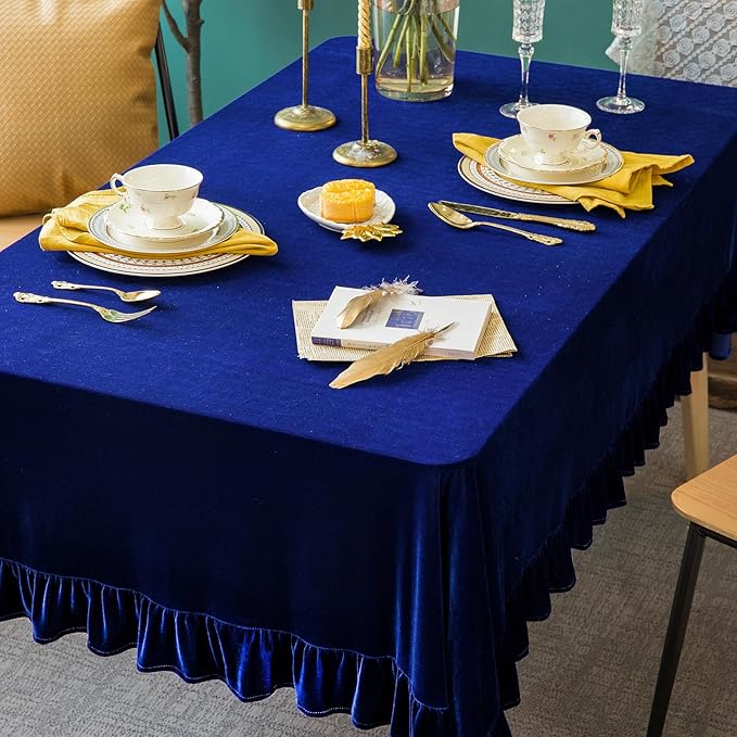 Velvet Tablecloth Luxurious Solid Rectangle Table Cloth,Oblong Retro Farmhouse Ruffle Tablecloths Washable Table Cover for Party Wedding Baby Shower Kitchen Dinning Tabletop Decoration