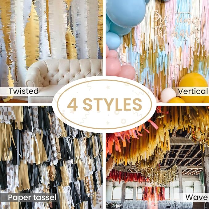 PartyWoo Crepe Paper Streamers 4 Rolls 328ft, Pack of Crepe Paper Pearl Gold Party Streamers, Crepe Paper for Birthday Decorations, Party Decorations, Baby Shower Decorations (1.8 in x 82 Ft/Roll)