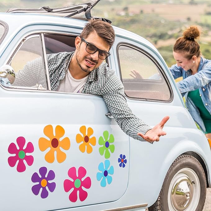 Car Flower Magnet Funny Magnetic Decals Decorations Cute Fridge Magnets 60s Flower Cutout Magnet for Car Home Door Whiteboard Refrigerator (24 Pieces,3.9 x 3.9 Inch, 2.2 x 2.2 Inch, 5.1 x 5.1 Inch)