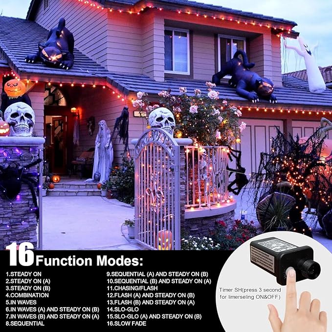 LAMPHOME 33ft Halloween Decorative Mini Lights, 100 LED Transparent Wire Fairy Starry String Lights Plug in, 11Lighting Modes, for Halloween Decoration Outdoor Xmas Tree Party Decoration (Orange)