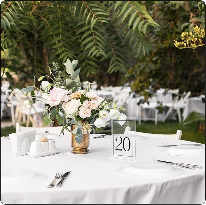 Acrylic Table Numbers 1-20 with Stand, Printed Black Font on 4x6 inch Acrylic, Clear Table Number Signs and Holders, Centerpiece for Events, Weddings, Reception, Party, Anniversary, and Decoration