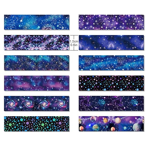 12 Rolls Starry Sky Washi Tape Set, Vintage Washi Tape Decorative Paper Stickers Decorative Tape for Craft,Galaxy Art Scrapbook,DIY Journal Set,Planner,Gift Wrapping,Party Decor