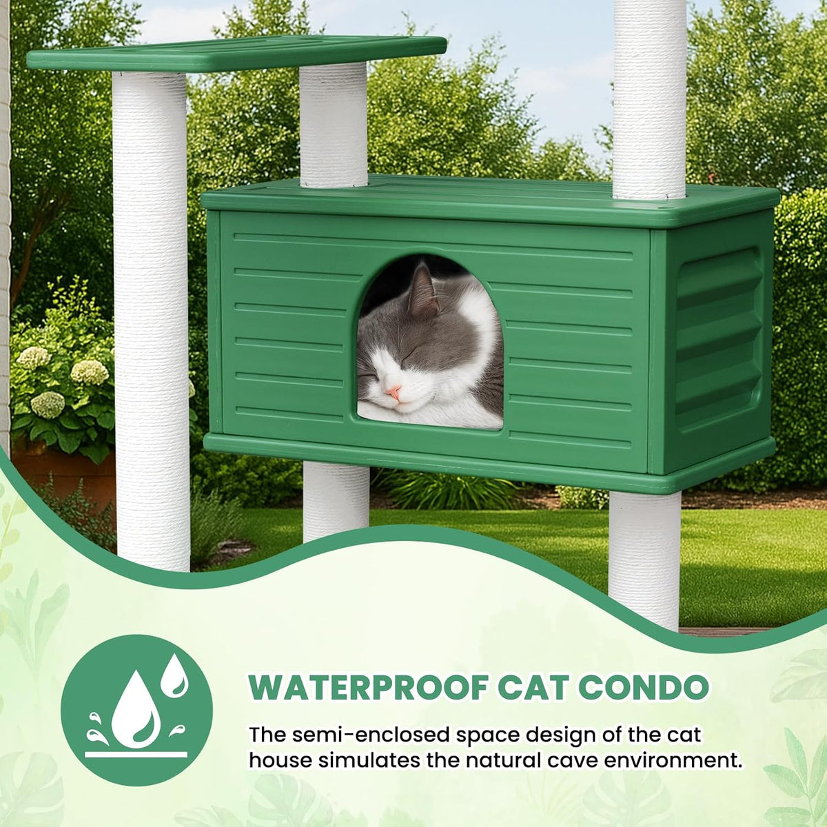66in Weatherproof Outdoor Cat Tree Tower,Multi Level Large Cat Condo House