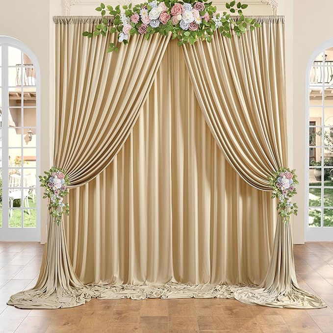 40ft x 10ft Wrinkle Free Beige Backdrop Curtain for Wedding Parties, Thick Polyester Photo Backdrop Drapes for Baby Shower Engagement Birthday Party Backdrop Stand,5ft x 10ft 8 Panels