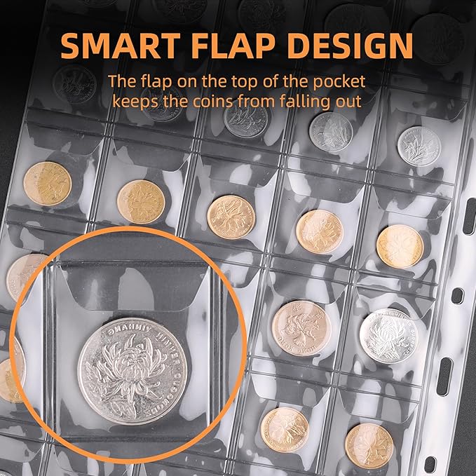 Coin Collection Book for Collector,260 Pockets Fireproof Coin Collection Holder Album,Coin Collection Organizer Storage Box Case Album for 20/25/ 27/30/ 38mm Coins,Black