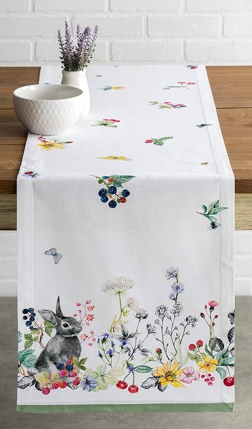Maison d' Hermine Table Runner 100% Cotton Single Layer Table Runners 72 inches Long Decorative for Home Kitchen Dining Party Baby Shower Wedding Bridal Shower Spring Summer (Printemps, 14.50" x 72")