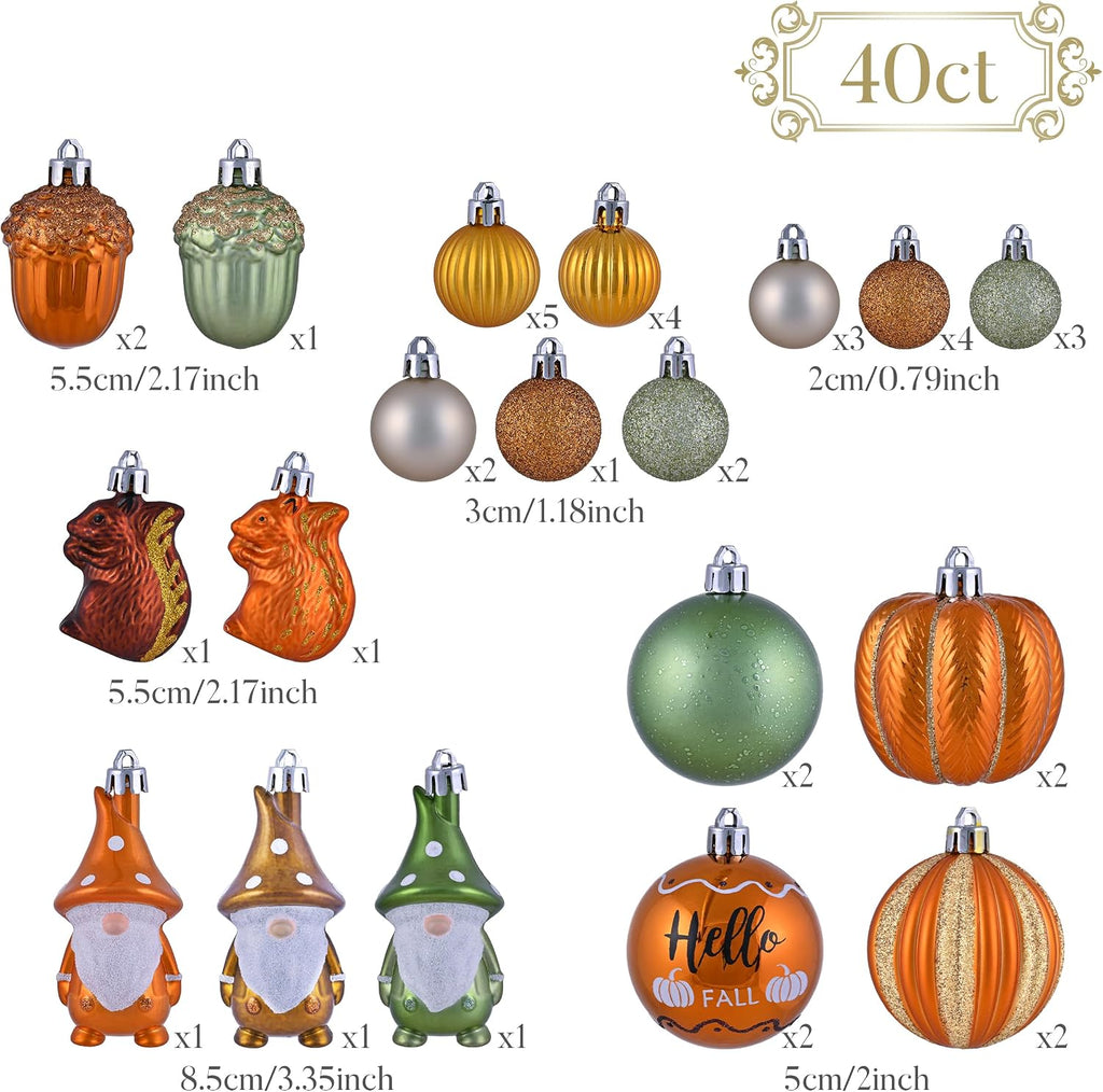 Valery Madelyn 40ct Fall Ornaments Shatterproof Tree Decorations for Home | Orange Gnome Pumpkin Ball Ornaments Farmhouse Hanging Decor for Harvest Thanksgiving Autumn Party