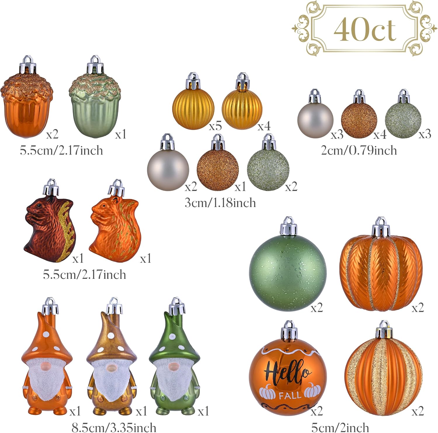Valery Madelyn 40ct Fall Ornaments Shatterproof Tree Decorations for Home | Orange Gnome Pumpkin Ball Ornaments Farmhouse Hanging Decor for Harvest Thanksgiving Autumn Party