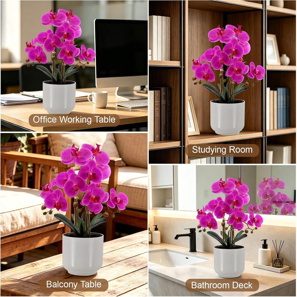 faux orchid 19”tall artificial flower plant indoor for on a desk or shelf