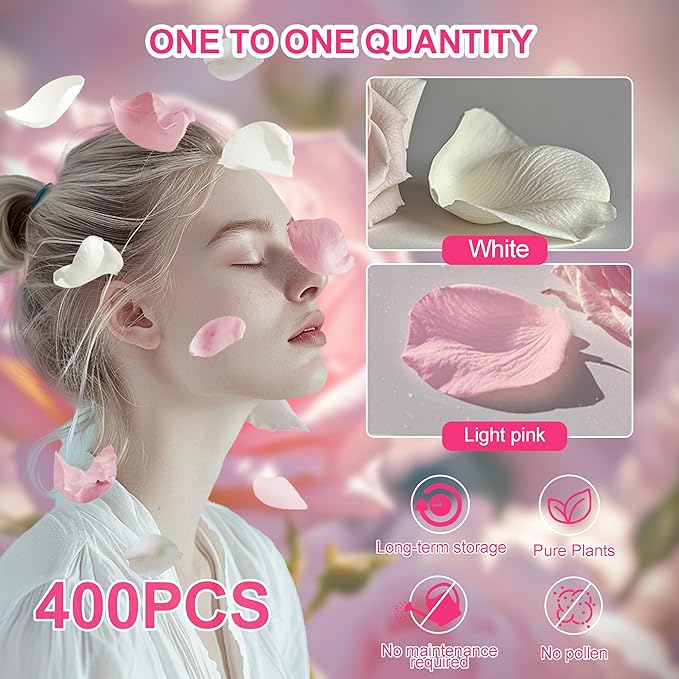 3.5 Oz Dried Rose Petals Wedding Biodegradable Petals, Natural Preservation Real Flower Petals, Suitable for Flower Petals for Flower Girl, Romantic Night, Table Decoration (White+Pink, 100g)