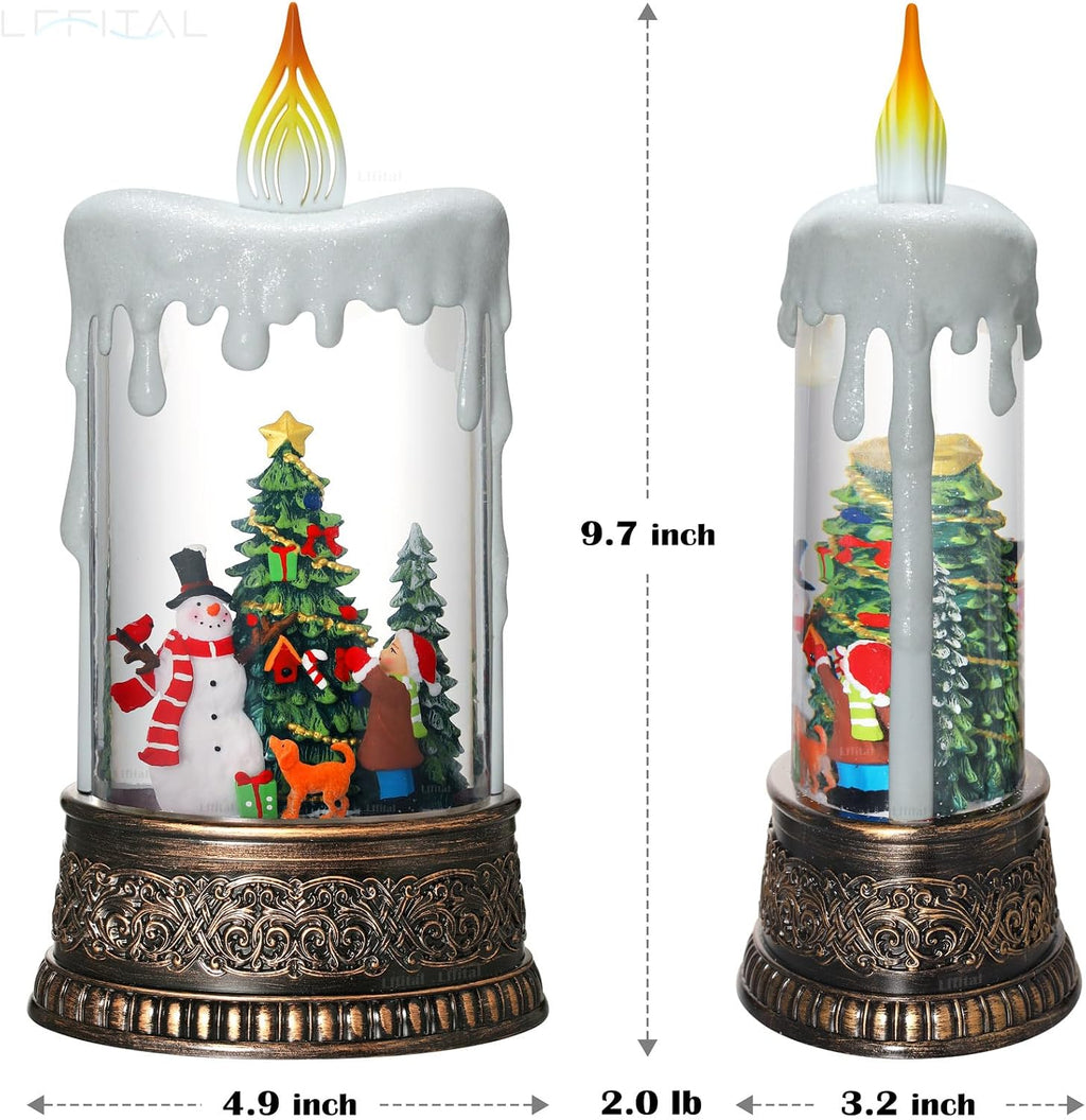 Snowman Christmas Snow Globe Lantern, Lighted Christmas Decorations for Home Candle Shaped Snow Lantern with Music Timer Glittering, Home Decor Festival Gife, USB & Battery Operated